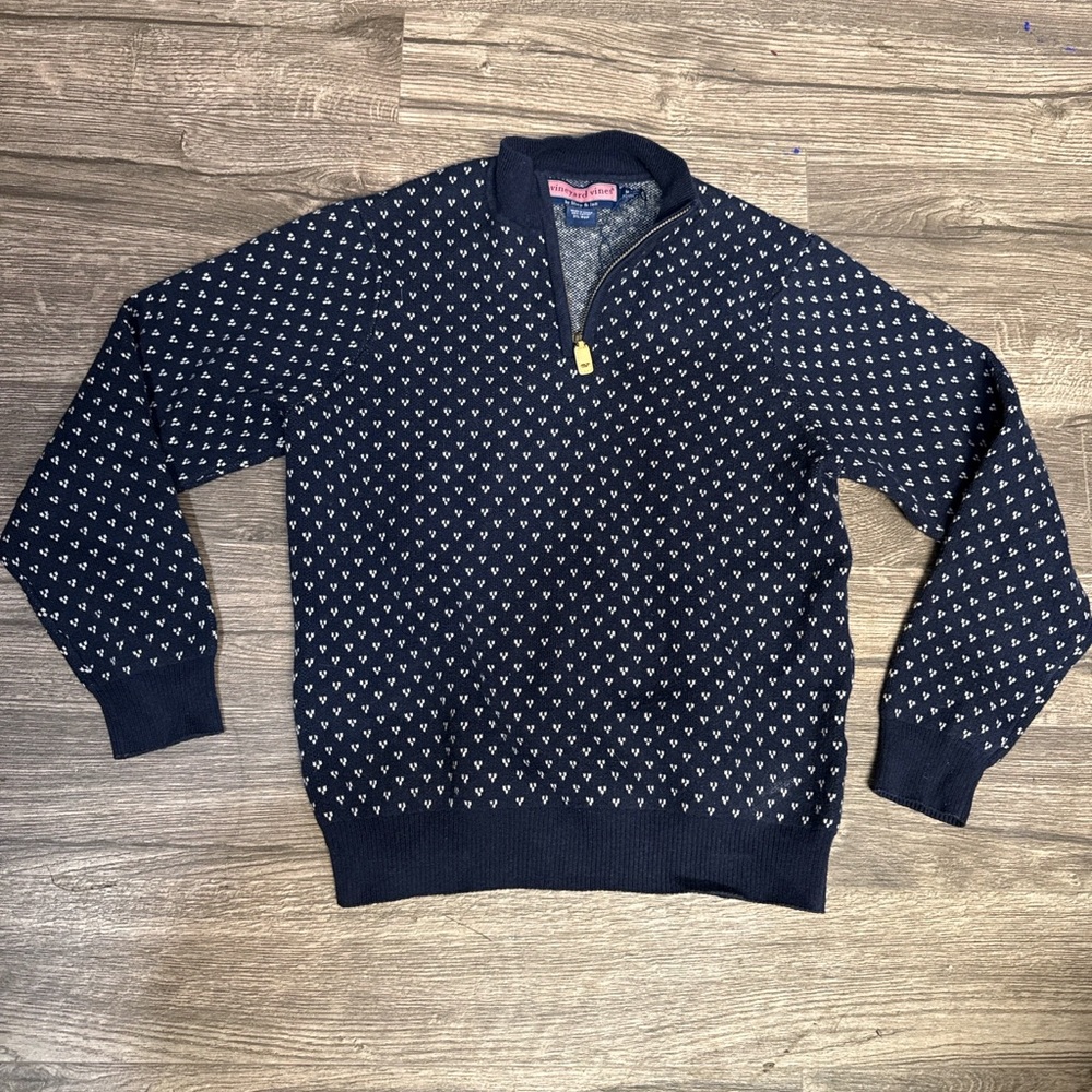 Vineyard Vines Navy Micro-Pattern Half-Zip Sweater - image 3